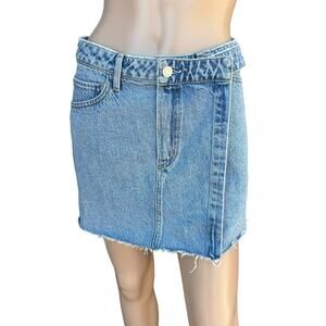Agolde Faye Lark Wash Crossover Denim Mini Skirt 27